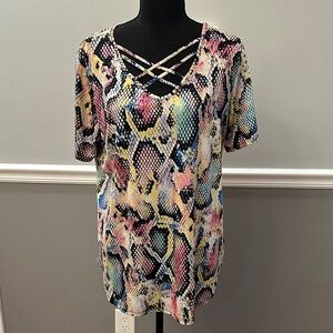 HEIMISH USA Colorful Crisscross Neck Top
